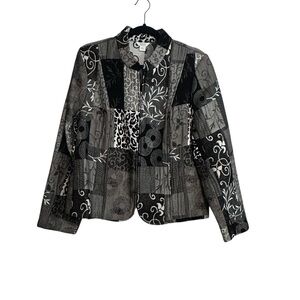 Christopher & Banks Women Size M Jacket Black Gray White Texture Quilted Design